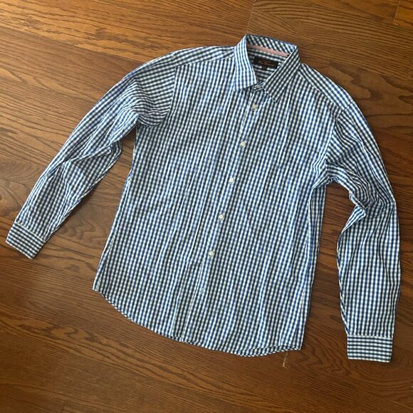 Ben Sherman Signature Long Sleeve Blue Gingham Shirt Size Medium - Picture 3 of 10